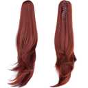 PONYTAIL EXTENSION, 24" CLAW CLIP HAIR EXTENSIONS PONYTAIL, LONG STRAIGHT HAIR EXTENSION, NATURAL LOOKING SYNTHETIC HAIRPIECE FOR WOMEN, AUBURN.