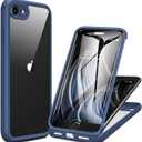 Miracase for iPhone SE Phone Case 3rd/2nd Generation 2022 2020 Full-Body with Built-in Glass Screen Protector, Heavy Duty 360 Protective Shockproof Bumper Cover for iPhone 8/SE, Blue