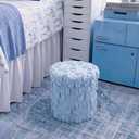 RattanView Storage Ottoman Dorm 12 Inch Blue Bow Round Ottoman Dorm Back to School Coquette Foldable Foot Rest Stool with Lid for College Dormitory Bedroom Office
