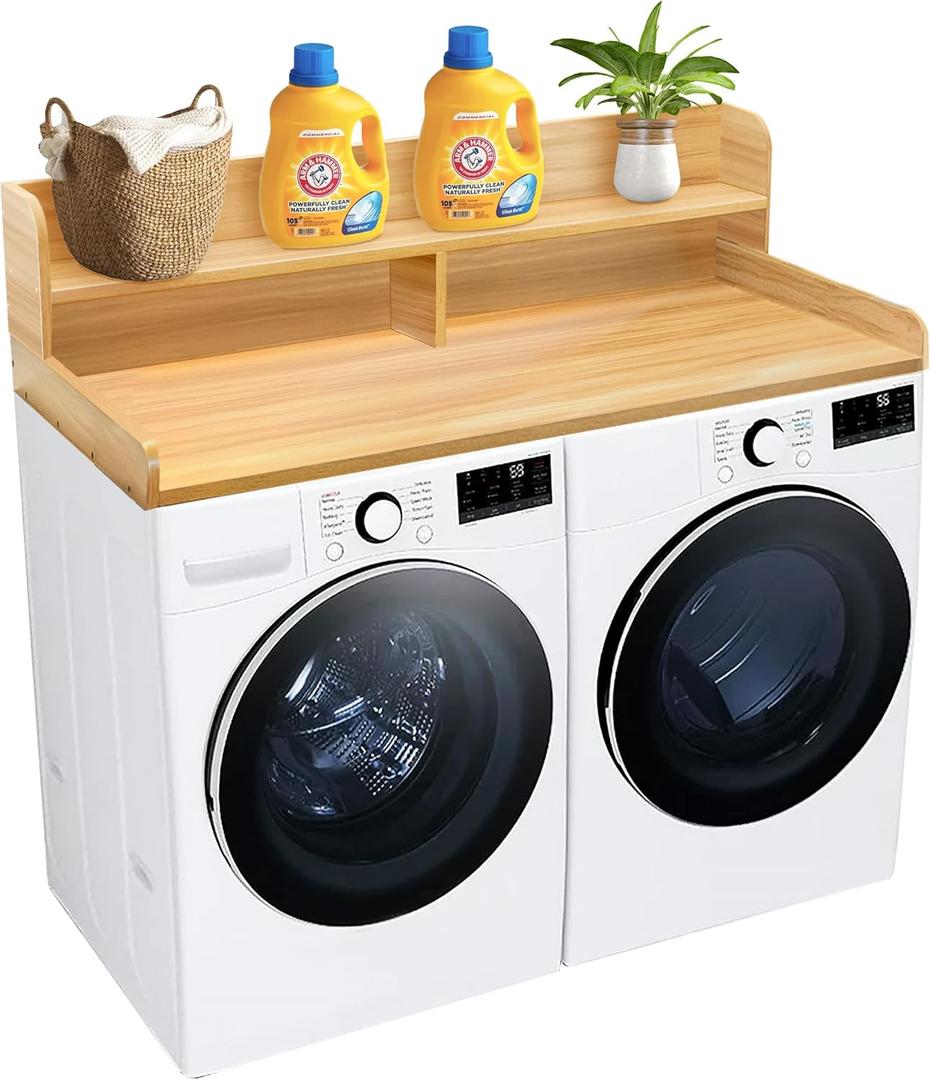 Royxen Laundry Countertop with 2-Tier Shelf Universal Fit, Washer and Dryer Countertop with Storage Space, Shelf Height 11.5 Inches, Solid Wood Core, Oak Royxen Laundry Countertop with 2-Tier Shelf Universal Fit, Washer and Dryer Countertop with Storage Space, Shelf Height 11.5 Inches, Solid Wood Core, Oak