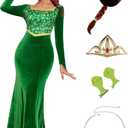 PAINEOMN Princess Costume for Women Princess Dress Adult Long Sleeves Green Dress Gown Dress Halloween Cosplay Party Outfit M