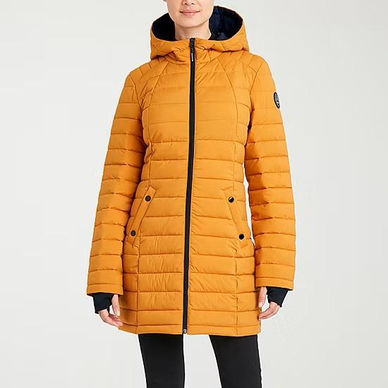 Hfx Womens Hooded Easy-on + Easy-off Lightweight Puffer Jacket, Mustard, Small