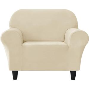 Stretch Sofa Slipcover, Soft Thick Velvet Couch Sofa Cover Furniture Protector with Elastic Bottom for Pets & Kids (Beige, S)