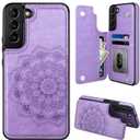 MMHUO for Samsung Galaxy S22 Case with Card Holder,Flower Magnetic Buttons Protective Wallet Cover for Women for Samsung Galaxy S22 5G (2022),Purple