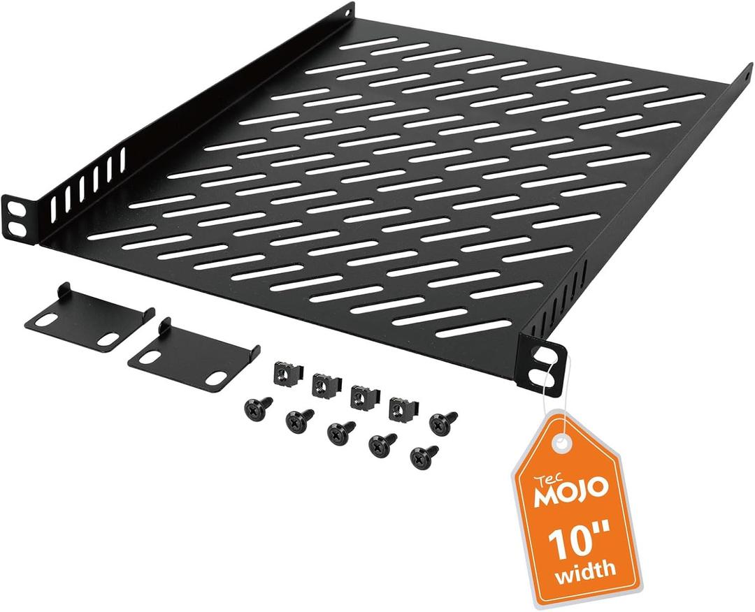 Tecmojo 0.5U Rack Mount Shelf for 10" Server Rack, 10.23" Deep Vented Cantilever Tray, Metal Shelf for Network Cabinet, Server Enclosure, Enhanced Airflow, Black