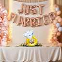 Rose Gold Just Married Balloons Banner Bridal Shower Decorations Diamond Ring Balloon for Women Married Car Bachelorette Wedding Party Decorations Photo Props