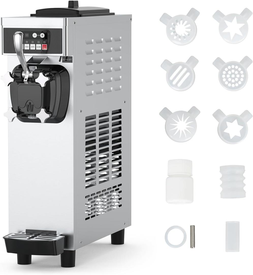 Single Flavor Soft Serve Ice Cream Maker Machine Commercial, 4.7-5.8 Gal/Hr Countertop Soft Serve Machine with LCD Display, Auto Clean Pre-Cooling High Productivity for Restaurants & Snack, 1200W