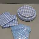 200 Pcs Blue Plaid Tableware Set Blue And White Checkered Birthday Party Supplies Disposable Plaid Paper Plates Napkins Dinnerware Set Girls Barbecue Picnic BBQ Birthday Decoration Serve 50 Guest