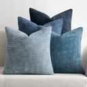 MIULEE Pack of 4 Couch Throw Pillow Covers 18x18 Inch Neutral Blue Soft Decorative Chenille Pillow Covers Farmhouse Accent Cushion Covers for Boho Western Spring Coastal Decor Sofa Bed Living Room