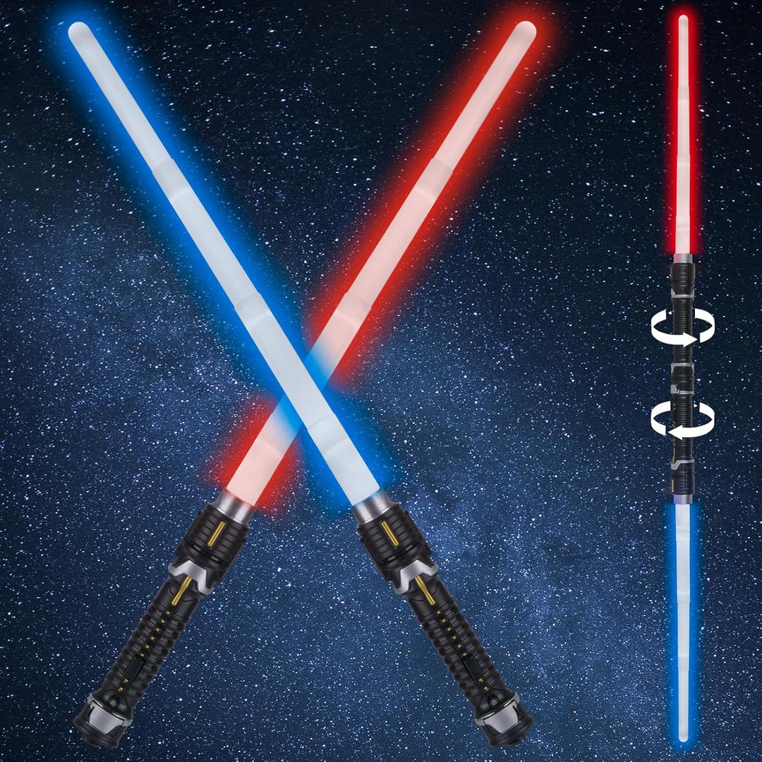 NAHSHON 2 Pack Mini Light Sabers for Kids, 2-in-1 Retractable Light Up Sword Toy for Boys and Adults, Red Blue Lightsaber Role-Play Accessory for Play Fighting, Halloween Cosplay