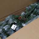 6FT Pre-Lit Christmas Tree, Artificial White Spraying Snow Flocked Pencil Holiday Decoration with 250 Warm LED Light & 37 Pine Cone, Metal Stand, 595 Tips for Indoor and Outdoor Use, Green