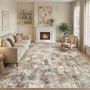 WITSHOCK 9x13 Area Rug Washable Abstract Rugs for Living Room Dark Brown