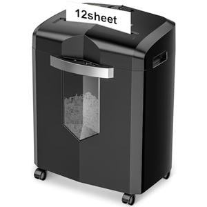 Bonsaii Paper Shredder, 12 Sheet Cross Cut Shredders for Home Office Heavy Duty, 20-Minutes Running Time with 4.2 Gal Pullout Bin for Credit Card Jam-Proof Shredding Machine (C266-A New)