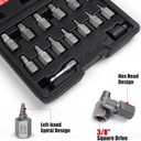 15 Pieces Screw Extractor Set, Easy Out Bolt Extractor Kit, 3/8" Inch Drive Hex Head Multi-Spline Bolt Remover Kit Tool for Removing Stripped, Broken Rusted Bolts Screws