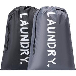 2 Pack XL Travel Laundry Bag, Machine Washable Dirty Clothes Organizer with Drawstring,Large Enough to Hold 4 Loads of Laundry, Easy Fit a Laundry Hamper or Basket Travel Essentials 24" x 36"