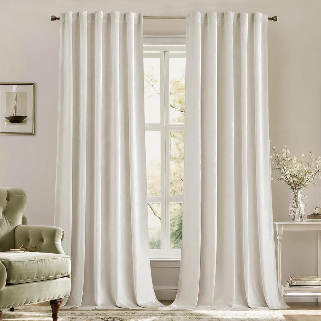 MIULEE Velvet Curtains 96 inches - Luxury Curtains for Bedroom Living Room Thermal Insulated Super Soft Room Darkening Window Drapes Rod Pocket & Back Tab, Ivory, W52 x L96 inches, 2 Panels