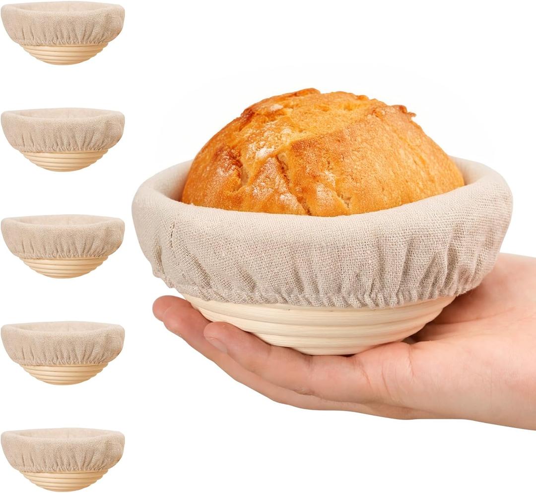 5 Inch Banneton Bread Proofing Basket Set of 6, Kikcoin Mini Sourdough Bread Baking Supplies, Small Banneton Basket Proofing Baskets for Sourdough Bread Baking (5" Round Baskets-6 Pack)
