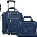 Coolife Luggage Carry On Luggage Underseat Luggage Suitcase Softside Wheeled Luggage Lightweight Rolling Travel Bag Underseater (Blue, Carry-On 16-Inch)