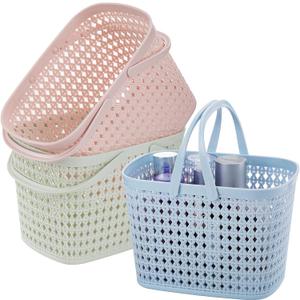 Frcctre 3 Pack Portable Shower Caddy Basket, Plastic Storage Baskets with Handle Plastic Tote Storage Basket Easter Baskets Toiletry Organizer for Bathroom, Kitchen, Pantry, College Dorm