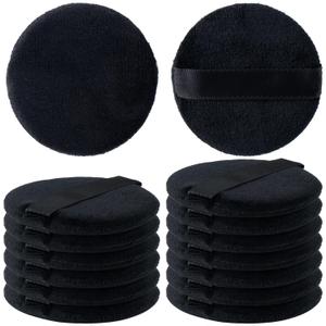 13 Pack 60mm Round Powder Puffs for Foundation Makeup Applicators, Soft Cotton Skin-Friendly Face Powder Sponge Velour Velet Puffs Pads for Cream Cosmetics- Black