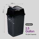 Garbage Can with Swing Top-Split Lid, 2 Pack | Small Trash Can with Lid | Durable Plastic | Slim & Sturdy Trash Bin | Fingerprint Resistant | 2.5 Gallon / 10.5 qt / 10 L  Grey/Black | Superio