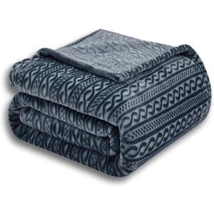 Soft Cozy Fleece Twin Blanket, 60x80 Inches, Fuzzy Plush Flannel Lightweight Blanket with 3D Jacquard Decorative Design for Couch, Bed, Sofa, Camping, and Travel, Dark Grey Chain