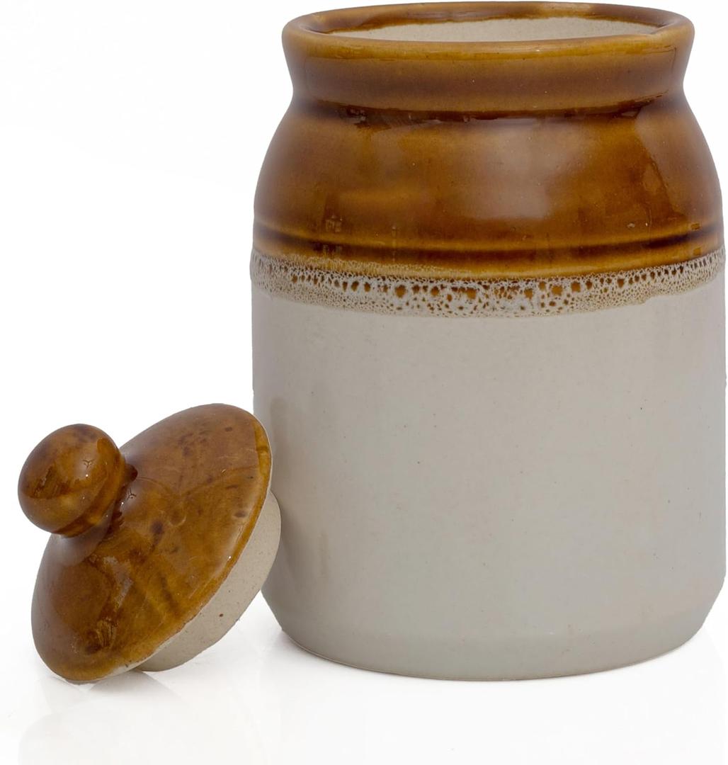Decorative Ceramic Jar With Lid For Kitchen Pantry Countertop Home Dining Table Accessories Condiment Pickle Spice Coffee Tea Caddy Sugar Salt Herbs Food Storage Canister Holder Hand Painted