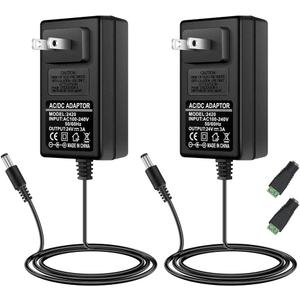 24V Power Supply, DC 24 Volt 2A 48W LED Lights Power Supply Adapter, 100-240V AC to 24V DC Transformer for LED Strip Lights, Wall Plug Power Supply with 5.5/2.1mm Jack Converter (2 Pack)