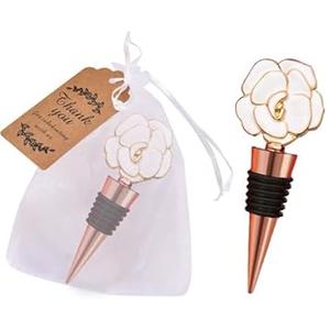Luxury White Rose Wedding Anniversary Wine Stopper Party Favors Valentine Gift Engagement Bridal Shower Return Gifts Souvenirs Beverage Stoppers Holiday Birthday Party Decor (White-Rose, 12)