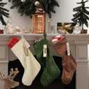 3 Sets Velvet Christmas Stockings Aesthetic Xmas Stockings with Personalized Blank Wooden Name Tags Rustic Christmas Decor for Fireplace Mantle Farmhouse Home Tree, 17 Inches Large(Mixed)