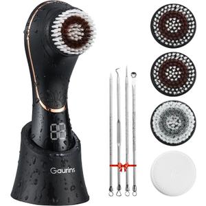 Facial Cleansing Brush Face Scrubber Exfoliator Rechargeable IPX7 Waterproof Electric Spin Cleanser Device for Exfoliating, Massaging and Deep Cleansing Removing Blackhead, Face Massaging (Black & Rose Gold)