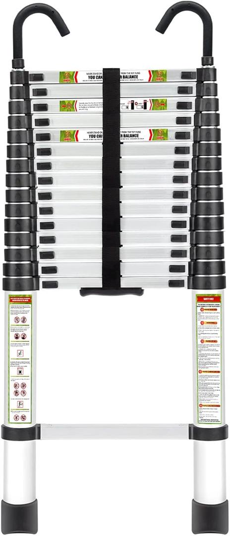 RIKADE Telescopic Ladder, 20.34FT Aluminum Telescoping Ladder with Stable Hook and Non-Slip Feet, Portable Extension Ladder for Household and Outdoor Working, Max Load 330lbs, Aluminum