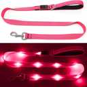 KOSKILL 4 Ft Led Dog Leash, Rechargeable Light Up Dog Leash Waterproof, Safety Glow in The Dark Dog Leash for Night Walking, Nylon Reflective Leashes with Padded Handle for Small Medium Large Pets (Pink)