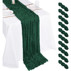 10 Pack Emerald Green Cheesecloth Table Runner 17x108 Inch Boho Gauze Cheese Cloth Table Runners for Wedding Party Baby Shower Birthday Home Decor