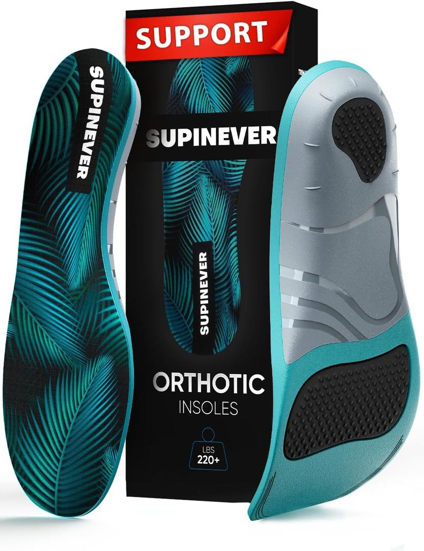 220+ lbs Plantar Fasciitis Insoles  High Arch Support  Strong Arch Orthotic Inserts  Work Boots and Shoes (S,Green)