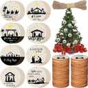 40 Pieces Nativity Scene Christmas Tree Ornament Wooden Nativity Scene Ornaments Wood Slice Nativity Decorations Christmas Wood Chips Xmas Round with 16 Yard Ropes for Xmas Tree Party Decoration