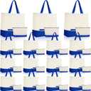Sanwuta 30 Pcs Canvas Tote Bags Bulk with Zipper Cosmetic Pouch 18.5" Reusable Cotton Shopping Bag with Handle for DIY Craft (Navy Blue)