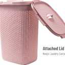 Mind Reader Slim Laundry Hamper with Lid, 60L Tall Clothes Basket, Narrow Tapered Design for Bathrooms, Closets and Laundry Rooms, Plastic, Pink