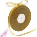 50 Yards Gold Glitter Ribbon 3/8 Inch, Sparkly Thin Solid Fabric Ribbon for Gift Wrapping, Crafts, Holiday Wedding Birthday Party Decoration Floral Bouquet, Metallic Gold Ribbon Roll