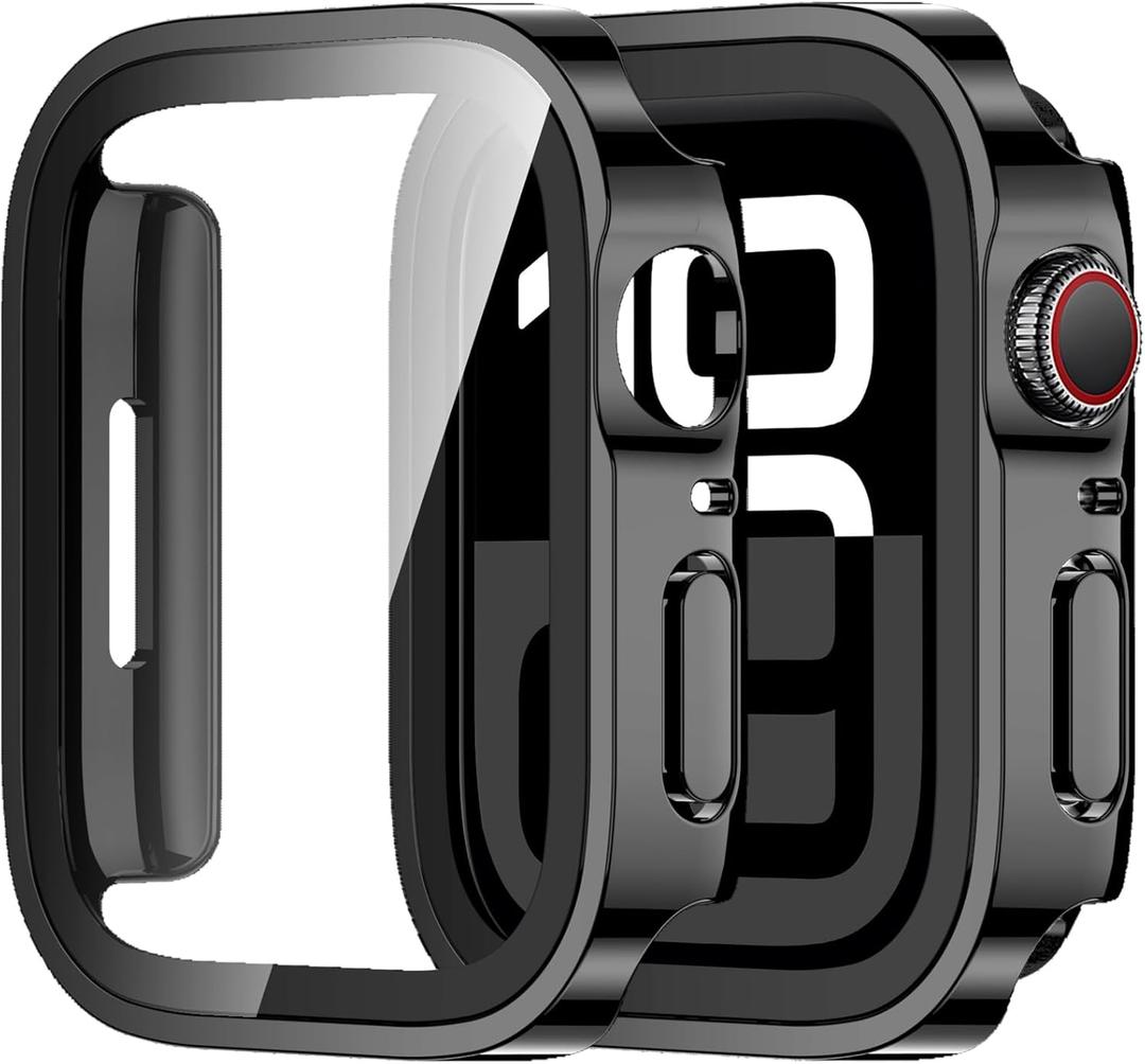 Amizee 2 Pack Case Compatible with Apple Watch Series 11/10 46mm Case with Built-in Screen Protector, Ultra-Thin Hard PC Straight Edge Anti-Scratch Protective Cover for iWatch 46mm (Black)