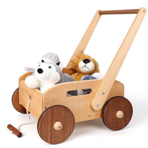Woodtoe Wooden Baby Walker, Adjustable Speed Baby Push Walker, Montessori Push Toys for Babies Learning to Walk, Educational Walking Toys Gift for Toddler Boys Girls 1 2 3 Years Old