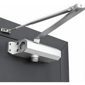 Automatic Door Closer, Heavy Duty Auto Door Closer for 143-187 lbs Door, Commercial Grade Hydraulic Door Closers Adjustable Speed and Hold Open, Size 3 Spring, Heavy-Duty Silver