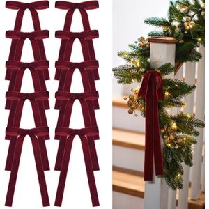 Burgundy 24 Pcs Velvet Bows Christmas Tree Ornaments Valentines Day Bows Decoration for Garland Home Coquette Wedding Decor (9 x 13 Inch, Width of 1")