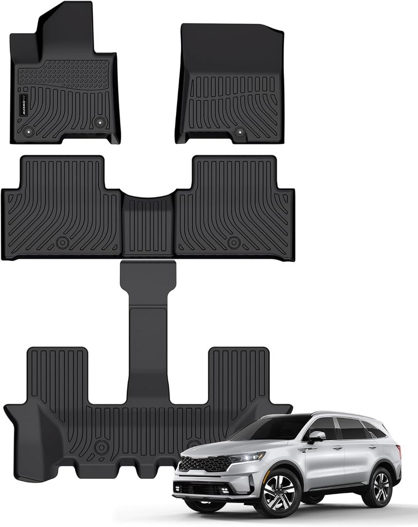 Auxko All Weather Floor Mats Fit for Kia Sorento Hybrid 2026 2025-2021(Include PHEV 22-26) TPE Rubber Liners Sorento Hybrid Accessories Set All Season Odorless Anti-Slip Floor Mats