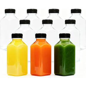 12oz 10pcs Empty Plastic Juice Bottles with Caps,Juice Containers for Juice, Milk and Other Beverages,Clear Juicing Bottles for Food Grade.