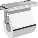 Toilet Paper Holder with Phone Shelf and Waterproof Cover, SUS 304 Stainless Steel Tissue Roll Storage Rack (Polished Chrome) (Medium)