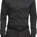 Van Heusen Mens Dress Shirt Slim Fit Ultra Wrinkle Free Flex Collar Stretch (13"-13.5" Neck 32"-33" Sleeve, Black)