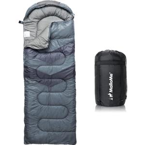 MalloMe Sleeping Bags for Adults Cold Weather & Warm - Backpacking Camping Sleeping Bag for Kids 10-12, Girls, Boys - Lightweight Compact Camping Essentials Gear Accessories Hiking Sleep Must Haves (50-80F Everyday 3 Season - Gray)