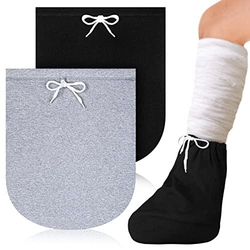 2 Pcs Cast Sock for Leg Foot Cover Below Knee Sleeve Adjustable Drawstring Cast Wound Protector for Men Women Foot Leg Ankle(13.39 x 10.24 in, Black, Gray)