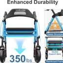HOMLAND Foldable Rollator Walkers with Seat for Seniors, 8'' Big Wheels, 350 lb. Weight Capacity, Adjustable Handles and Seat Height, Lightweight Rolling Walker, Light Blue
